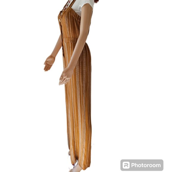 Luna Chix -Boho Mustard Color white Striped wide Leg Jumper Sm - Picture 2 of 4